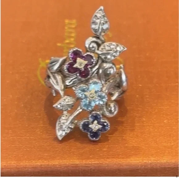 BARBARA BIXBY LOTUS FLOWER RING STERLING 925 RHODOLITE IOLITE TOPAZ GEMS 7.5 EUC - Picture 14 of 16